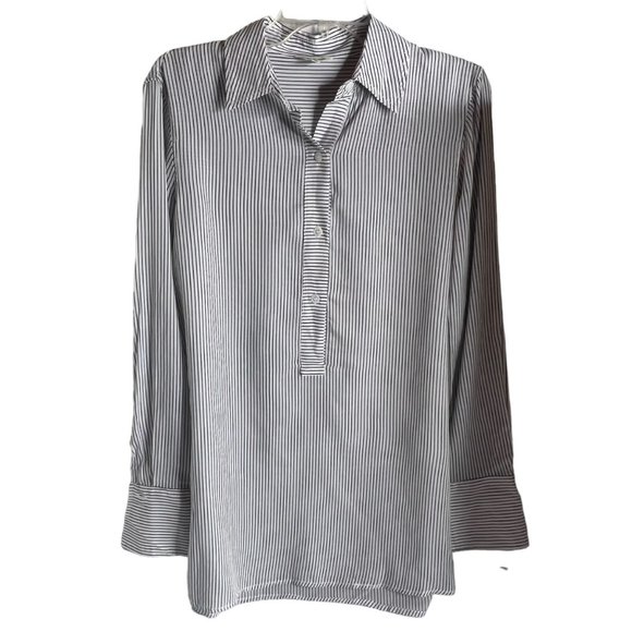 Max Studio Women's White Black Striped Long Sleeve Button Down Size M - Picture 2 of 6